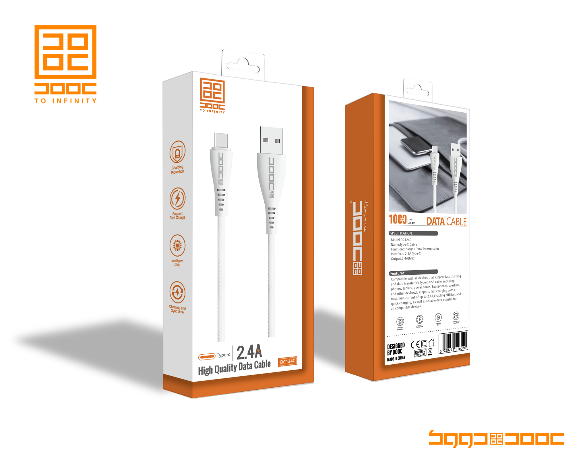 کابل شارژ Type-c دووک مدل DOOC DC124C