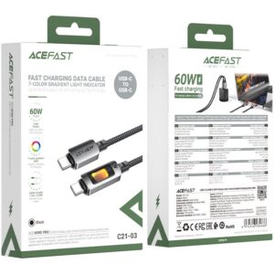 کابل شارژ دوسر Type-C ایس فست 60 وات مدل acefast c21-03